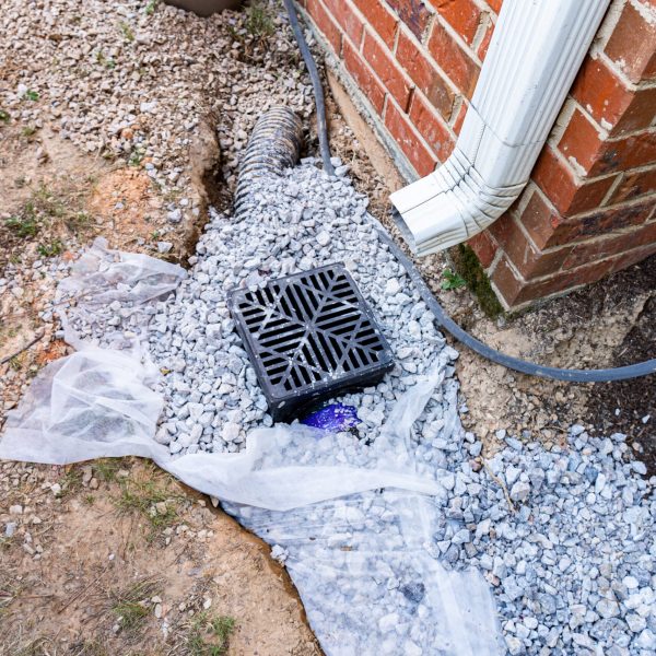 Plastic,Catch,Basin,Installed,Under,A,Downspout,To,Alleviate,Drainage